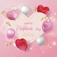 Pink Happy Mother's Day banner, background, with love balloons vector