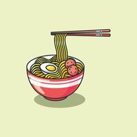 Illustration of a bowl of noodles with egg and meatballs in vector. vector