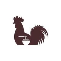 Silhouette of chicken with a bowl of noodles on it vector illustration. Good for the Mie Ayam Logo.