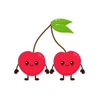 Cute funny cherry fruit character. Vector cartoon kawaii character illustration