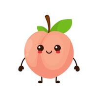 Cute funny peach fruit character. Vector cartoon kawaii character illustration