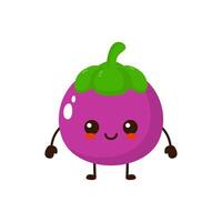 Cute funny mangosteen fruit character. Vector cartoon kawaii character illustration