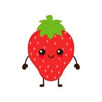 Cute funny strawberry fruit character. Vector cartoon kawaii character illustration