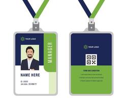 professional corporate id card template, clean green id card design with realistic mockup vector