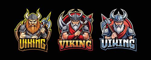 viking esport gaming logo. set of viking mascot design vector