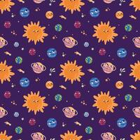 Seamless solar system pattern. Planets, Sun, Space vector