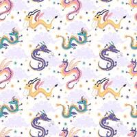 Cute Chinese dragon. Vector illustration, seamless pattern