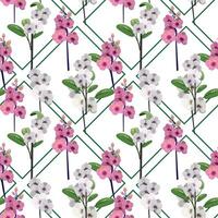 Seamless pattern with orchids on the stem and decorative outline diamond shape son the background vector