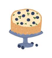 Blueberry pie vector illustration. Berry cake on a stand for bakery, cafe, confectionery