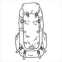 mochila para senderismo. sencillo línea dibujo en garabatear estilo. vector