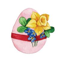 watercolor drawing, Easter egg with a bouquet of spring flowers vector