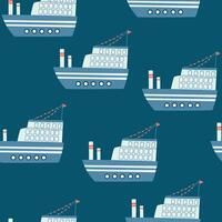 Boats seamless pattern. Marine theme. Trendy pattern of cute ships, sailboat for wrapping paper, wallpaper, stickers, notebook cover. Sea print. Vector cartoon backdrop illustration.