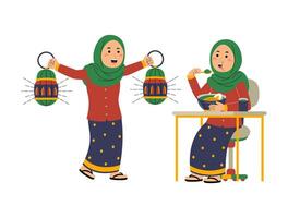 young woman ramadan activity vector illustration