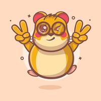 funny hamster character mascot with peace sign hand gesture isolated cartoon vector