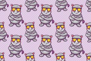cool rhino animal character seamless pattern vector illustration