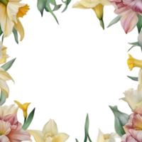 ai gegenereerd waterverf schilderij van gele narcis bloemen kader. png