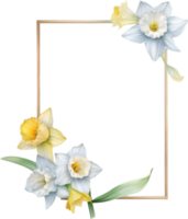 AI generated Watercolor painting of Daffodil Floral frame. png