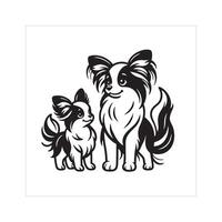 AI generated Papillon Dog Family Clipart illustration in Black and white vector
