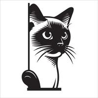 AI generated Peeking Siamese cat illustration in black and white vector