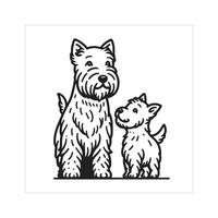 ai generado escocés terrier perro familia clipart ilustración en negro y blanco vector