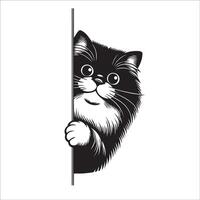 AI generated Peeking Siberian cat illustration in black and white vector