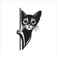 AI generated Peeking Abyssinian cat illustration in black and white vector