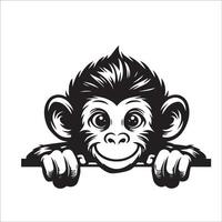 AI generated black and white Peeking Monkey face illustration vector