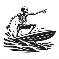 ai generado esqueleto surf en negro y blanco ilustración vector