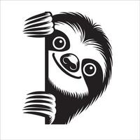 AI generated Peeking Sloth illustration in black and white vector