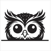 AI generated Peeking True owl illustration in black and white vector