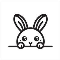 AI generated black and white Peeking Rabbit face illustration vector