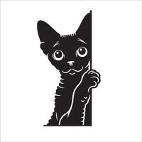 AI generated black and white Peeking Devon Rex Cat illustration Vector