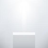 White and Grey pedestal podium. Empty room with spotlight effect. Use for product display presentation, cosmetic display mockup, showcase, media banner, etc. Vector illustration.