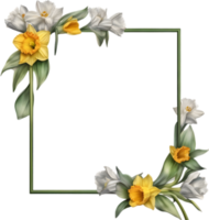 AI generated Watercolor painting of Daffodil Floral frame. png