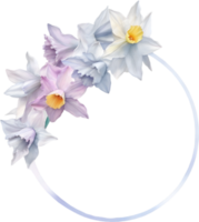 AI generated Watercolor painting of Daffodil Floral frame. png