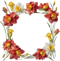 AI generated Watercolor painting of Daffodil Floral frame. png