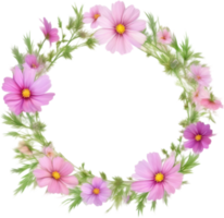 AI generated Watercolor painting of Cosmos Floral frame. png