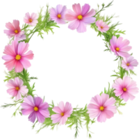 AI generated Watercolor painting of Cosmos Floral frame. png