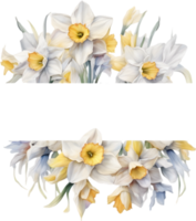 AI generated Watercolor painting of Daffodil Floral frame. png