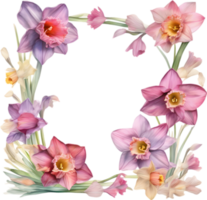 AI generated Watercolor painting of Daffodil Floral frame. png