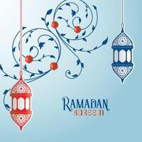 Ramdan kareem design with decorative lantern and islamic floral decoration. - Vector