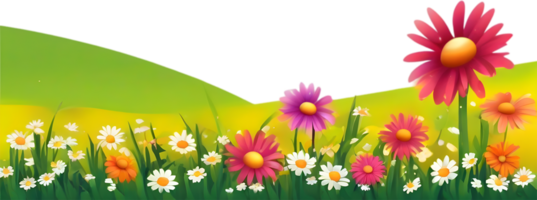 AI generated Wildflower field, Clipart of colorful spring wildflowers field. png