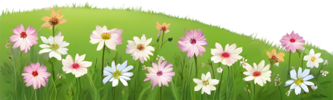 ai generiert Wildblume Feld, Clip Art von bunt Frühling Wildblumen Feld. png
