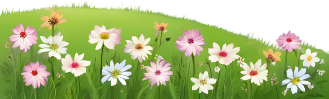 AI generated Wildflower field, Clipart of colorful spring wildflowers field. png