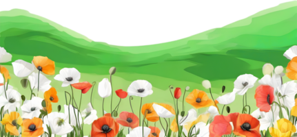 AI generated Wildflower field, Clipart of colorful spring wildflowers field. png