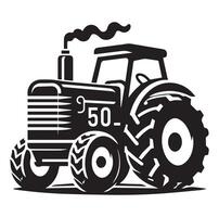 Silhouette of a tractor illustration vector with black old tractor on white background, Tractor isolated on white background