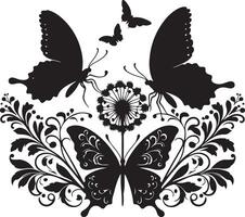 mariposas y flores, modelo con mariposas, conjunto de mariposas, volador mariposas silueta negro conjunto aislado en blanco antecedentes vector