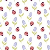 Seamless pattern childish elements in pastel colors. Ladybug, lilac, flowers. For poster, covers, wallpaper, textile,  template, newborn,  holiday decoration, scrapbooking. vector