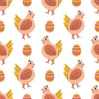 Seamless Easter pattern. Easter eggs and chicken. Vector illustration for packaging, background, wrapping paper.