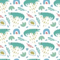 Crocodile seamless pattern with abstract elements. Baby pattern for packaging, clothing, wallpaper. vector